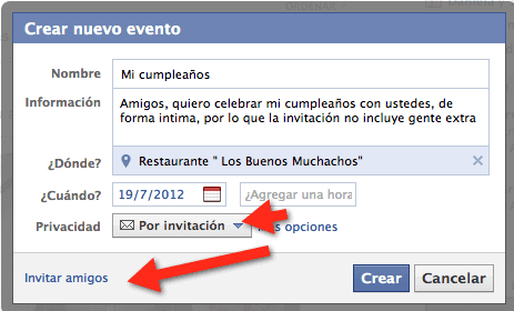 Crear un evento en facebook