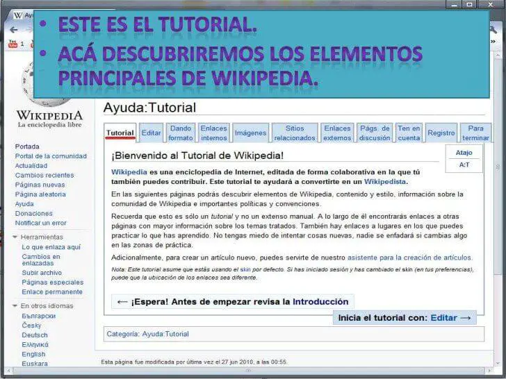 Elementos de una pagina web wikipedia