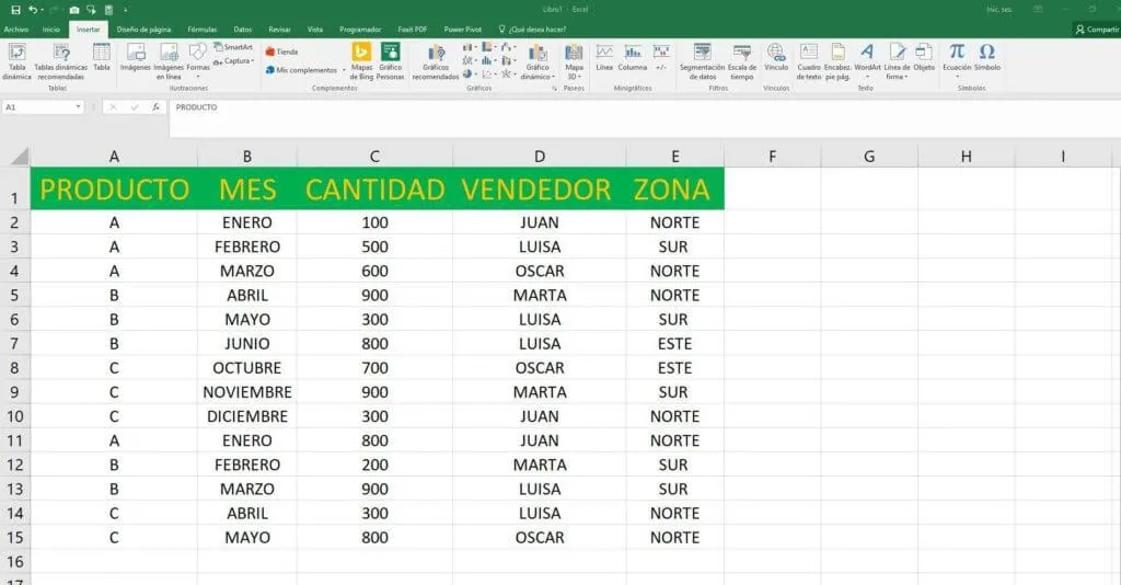 Excel crear tabla dinamica