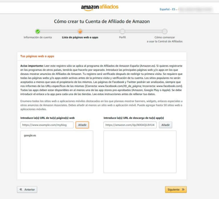 Amazon afiliados crear cuenta