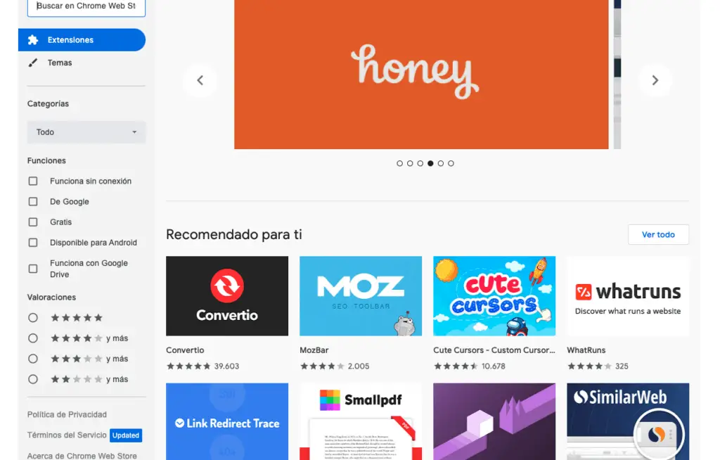 Buscar extensiones en chrome