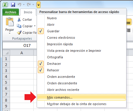 ¿cuál es la barra de menú de excel?